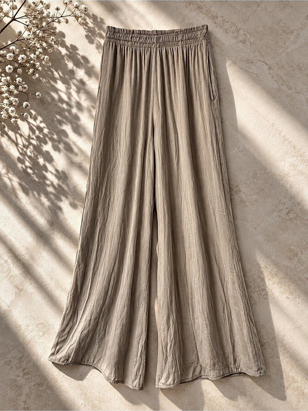 ZARA Wide Leg Pants in Beige with Pockets